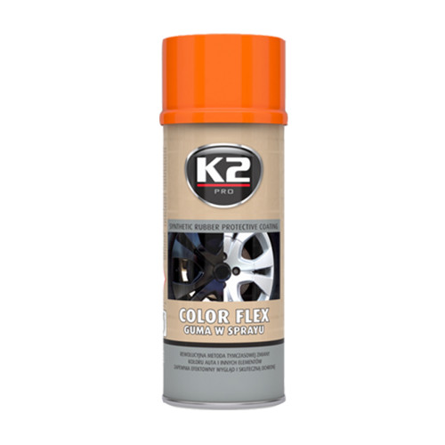 K2 COLOR FLEX 400ml Oranžový - syntetická guma v spreji na dočasnú zmenu farby auta, diskov, nábytku ... K2 COLOR FLEX 400ml Oranžový - syntetická guma v spreji na dočasnú zmenu farby auta, diskov, nábytku ...