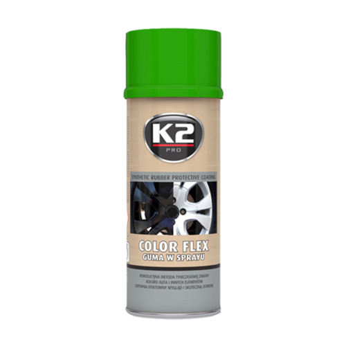 K2 COLOR FLEX 400ml Zelený - syntetická guma v spreji na dočasnú zmenu farby auta, diskov, nábytku ... K2 COLOR FLEX 400ml Zelený - syntetická guma v spreji na dočasnú zmenu farby auta, diskov, nábytku ...