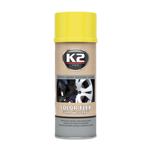 K2 COLOR FLEX 400ml Žltý - syntetická guma v spreji na dočasnú zmenu farby auta, diskov, nábytku ... K2 COLOR FLEX 400ml Žltý - syntetická guma v spreji na dočasnú zmenu farby auta, diskov, nábytku ...