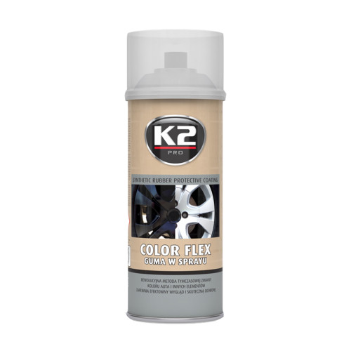 K2 COLOR FLEX 400ml Číry - syntetická guma v spreji na dočasnú zmenu farby auta, diskov, nábytku ... K2 COLOR FLEX 400ml Číry - syntetická guma v spreji na dočasnú zmenu farby auta, diskov, nábytku ...