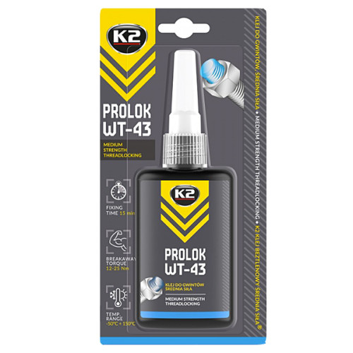 K2 PROLOK WT-43 50g - stredná pevnosť zabraňuje uvoľneniu závitu